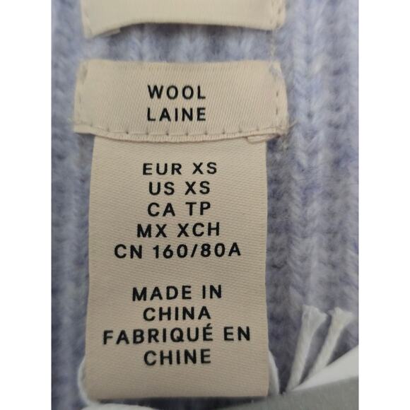 H&M 100% Wool Laine Tight Knit Heathered Blue V-Neck Women's Sweater XS NWT - Picture 4 of 5